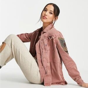 Free People Mauve Utility Jacket with Patchwork